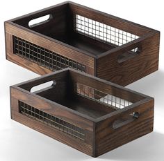 Marina's Wire Wooden Nesting   Design Home Decor Flower Baskets Set of 2 for Kitchen, Pantry|Wooden storage
STYLISH DÉCOR BONUS: In addition to helping you cut down on counter clatter, these multi-functional wooden crates add a brazen rustic ambiance to the décor of your office, kitchen, living room, or bathroom. An ambiance that you are going to love. Wooden Baskets, Bathroom Pantry, Pantry Wall, Bread Storage, Wooden Organizer, Wooden Basket, Wood Basket, Fruit Vegetables