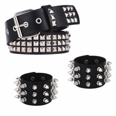 PRICES MAY VARY. 【Bracelets and Belt Set】 Each Punk bracelet and belt set package comes with 2 pieces studded bracelets and a black studded belt. The set offers different styles of bracelets along with an emo belt to cater to various fashion preferences. 【Punk Studded Bracelets and Belt】Our punk belt and bracelets set crafted from artificial leather, these studded belts and bracelets feature unique stud designs that complement both daily wear and punk style outfits. The material is comfortable, Alt Belt, Emo Belts, Goth Bracelets, Scene Belt, Punk Bracelets, Black Studded Belt, Goth Belt, Studded Belts, Punk Belt