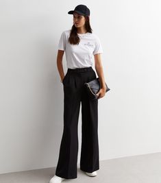 Black Suit Trousers, Outfit Choices, Summer Festival Outfit, Wide Fit Sandals, Black Wide Leg Trousers, Black High Waist, 20's Dress, Going Out Dresses