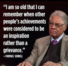 an older man sitting in front of a black background with a quote from thomas sowell