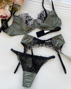 Premium Mon Belle Olive Handmade Lingerie Set – Angie's Showroom Silky Fabric, Make You Feel, New Product, Black Lace, Showroom, Everyday Wear, Bee