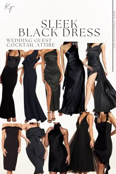 Black Formal Wedding Attire, Italian Black Tie Wedding Guest, Black Dresscode Wedding, All Black Cocktail Attire, Black Wedding Guest Attire, Black Formal Attire, Black Tie Attire For Women, Semi Formal Attire For Women