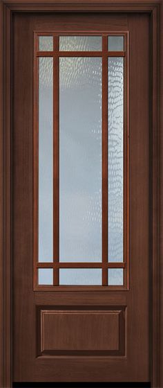 a wooden door with glass panels on the side