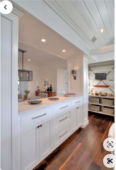 the kitchen is clean and ready to be used as a dining room or family room