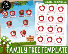 family tree template for kids with apples on it and the words family tree in red