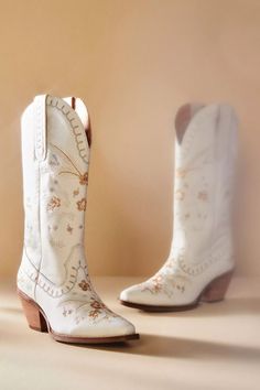 Dingo 1969 Full Bloom Leather Cowboy Boots | Anthropologie Wedding Cowboy Boots, Cute Cowgirl Boots, White Cowgirl Boots, Cowboy Boots For Women, Dresses With Cowboy Boots, White Cowboy Boots, Wedding Boots, Cowgirl Chic