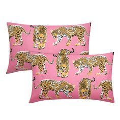 two pink pillows with leopards on them