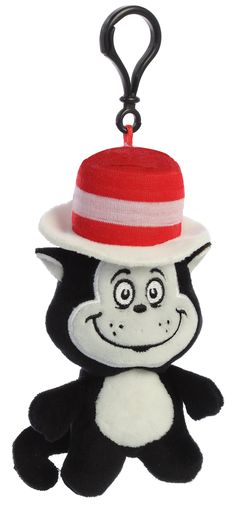 the cat in the hat keychain is hanging from a hook