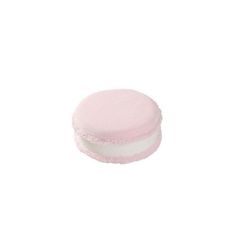 a round pink and white sponge on a white background