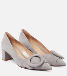 Venezia 45 suede pumps in grey - Gianvito Rossi | Mytheresa Wardrobe Refresh, Mid Heels Pumps, Rossi Shoes, Suede Mules, Suede Pumps, Mid Heel, Gianvito Rossi, Pump Shoes, Pumps Heels