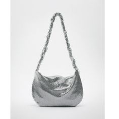 Nwt Zara Woman Sparkly Silver Metallic Shoulder Purse Bag Bloggers Fav Black Bucket Bag, Bag Zara, Silver Handbag, Metallic Mesh, Silver Bags, Denim Shoulder Bags, Faux Leather Purse, Zara Bags, Chain Strap Bag