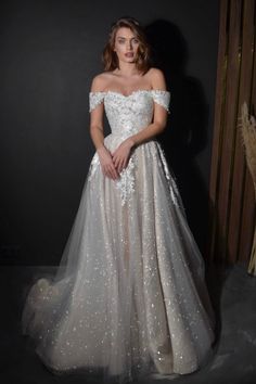 Off-the-Shoulder A-line Wedding Dress Lumy - Olivia Bottega Olivia Bottega, On The Wings Of Love, Floral Lace Wedding Dress, Glitter Wedding Dress, Sparkly Wedding Dress, Sparkle Wedding Dress, Sparkly Wedding, Etsy Wedding Dress, Traditional Wedding Dresses