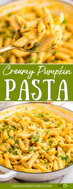 creamy pumpkin pasta with parmesan cheese in a skillet