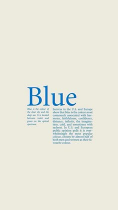 the word blue is shown on a white background