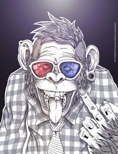 a drawing of a monkey with red glasses