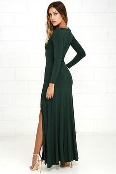 Party Dresses, Club Dresses, Casual to Formal Maxi Dresses Green Long Sleeve Maxi Dress, Forest Green Dress, Forest Green Dresses, Flowy Maxi Skirt, Cocktail Dress Holiday, Rock Dresses, Christmas Dress Women, Flowy Maxi Skirts, Winter Dress Outfits