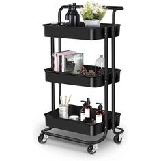 [SPACIOUS STORAGE CAPACITY]: This utility cart has 3 large capacity storage baskets of L x W x H: 16.5 in x 11.8 in x 3 in, creating extra storage space to save floor space and keep your home well-organized, great for storing kitchen, bathroom, office supplies. Paracity | Paracity Mobile Storage Trolley Service Cart 33.0 H x 16.0 W x 13.3 D in / grayMetal in Black | 33" H X 16" W X 13.3" D | Wayfair Bathroom Cart, Kitchen Workshop, Mobile Cart, Craft Cart, Rolling Utility Cart, Tool Cart, Storage Trolley, Extra Work, Trolley Cart