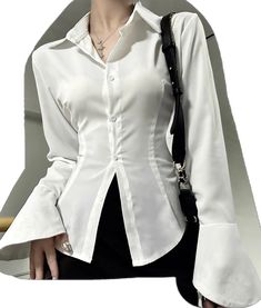 Ladies Chiffon Shirts, Chic Shirts, Flared Sleeves Top, White Shirts Women, Blouse Models, Collars For Women, Chiffon Shirt, 가을 패션, Spring 2024