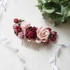 Flower Crown Bar, Christmas Wedding Flowers, Floral Hair Combs, Bridal Hat, Flower Comb, 25th Wedding Anniversary, Flower Hair Comb, Corsage Wedding, Burgundy Flowers