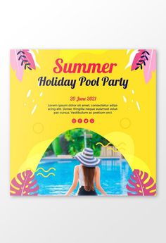 a flyer for a pool party with a woman in a hat sitting on the edge