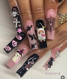 Crazy Halloween Nails, Rilakkuma Nails, Kawaii Spooky, Horror Nails, Bears Nails, Punk Nails, Pretty Gel Nails