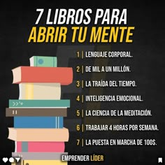 a stack of books with the words 7 libros para abri tu mente