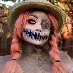 16 Stunning Scarecrow Makeup Ideas To Rock In 2023 Spooky Scarecrow Costume, Scary Scarecrow Face Paint, Evil Scarecrow Makeup, Spooky Scarecrow Makeup, Scarecrow Costume Scary, Scary Scarecrow Costume Women, Scarecrow Ideas Costume, Scary Scarecrow Makeup Women, Glam Scarecrow