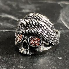 Men Skull Beanie Silver Biker Ring , Fantasy Punk Gothic Ring , Engraved Signet Finger Ring , Silver Jewelry , Western Biker Style , Gift For Him , Same Day For Shipping ✧ Product Details * Handmade İtem * Gender : Male / Female * Material : 925K Sterling Silver * Ring Weight : 9 Grams ✔ Usage Details * Silver jewelry is very sensitive to chemicals. It is recommended to keep away from chemical substances such as cream, bleach, deodorant, detergent. * Silver jewelry can also darken quickly in salt water, that is, in sea water. For this reason, it is best to remove them when swimming in the sea. ✔ Shipping * Your orders placed on weekdays are delivered to the cargo on the same day. Your orders placed on the weekend are delivered to the cargo on Monday. ✔ Other Details * Our products are hand Gothic Metal Ring For Streetwear, Gothic Metal Rings For Streetwear, Silver Punk Rings For Streetwear, Black Ring For Halloween Streetwear, Black Biker Style Ring As Gift, Black Biker Skull Ring Gift, Black Biker Style Skull Ring As Gift, Punk Metal Skull Ring For Streetwear, Adjustable Metal Skull Ring Punk Style