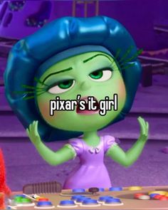 a cartoon character with the words pixar's it girl in front of her