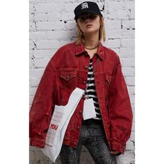 R13 Cinched Waist Denim Trucker In Vintage Red Size Xxs - Oversized!! Brand New Without Tags A Voluminous Silhouette Defines This R13 Jacket, Crafted In Vintage Red Denim With A Washed Effect To Convey The Brand's Irreverent Style. The Elasticated Hem Slightly Tapers The Silhouette For A Balanced Look. This Jacket Features Oversized Sleeves And Is Made With Rigid Japanese Red Denim Hand-Harvested Zimbabwe Cotton Delivering A Soft Hand Feel. Vintage Wash For Worn Look. Red Jacket Outfit, Red Denim Jacket, Oversized Sleeves, Denim Jacket Outfit, Red Denim, Oversize Sleeves, Red Jeans, Japanese Outfits, Work Jackets