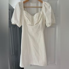 Never Worn, Perfect Condition! Puff Sleeve Dress With Straight Neckline For Day Out, Elegant Cotton Mini Dress For Daytime, Fitted Sundress For Daytime, Feminine Fitted Mini Dress For Daytime, Elegant Lined Midi Dress For Daytime, Fitted A-line Midi Dress For Daytime, Elegant Cotton Puff Sleeve Dress For Day Out, Elegant Daytime Lined Dresses, Chic Fitted Midi Dress For Daytime