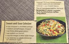 a recipe for sweet and sour coleslaw is shown in an article on the table