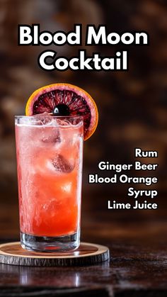 blood moon cocktail recipe with rum, ginger beer and blood orange syrup