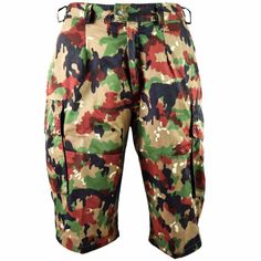 Original Swiss army Alpenflage Camouflage pattern Shorts Stretchy waistband with wide belt loops and metal suspender loops at the back Metal zipper fly with stud closure top 1 Small back pocket on the right with Velcro closure Reinforced knees, 2 deep cargo pockets with stud closure Made from 50% cotton, 50% polyester STANDARD SHIPPING Orders are shipping between 1-2 business days after payment has been received. Parcel tracking is only available on the UPGRADED STANDARD SHIPPING METHOD' at chec Camouflage Shorts With Multiple Pockets For Outdoor, Utility Camouflage Cargo Shorts With Multiple Pockets, Camouflage Shorts With Multiple Pockets, Utility Cargo Shorts With Multiple Pockets In Camouflage, Combat Cargo Shorts For Outdoor, Camouflage Cargo Shorts With Cargo Pockets, Short Camouflage Cargo Pants, Camouflage Utility Cargo Shorts For Outdoor, Camouflage Outdoor Shorts With Multiple Pockets