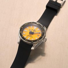 This custom built watch was based around the original Seiko Zimbe yellow SRPD17K1 dial. I added an LX/Marine Master style case from Tokeilab and black MM300 style hands from Crystaltimes. Also included are a flat sapphire glass, coin-edge bezel and ceramic insert from Tokeilab and a soft silicon fitted strap. This watch is truly a classic diver. All parts are new and the movement is genuine Seiko NH-35. Seiko Sarb, Seiko Spring Drive, Seiko Snk381, Seiko Military Watch, Wristwatch Men, Wrist Watches, Soft Silicone, Dallas Tx, Diver