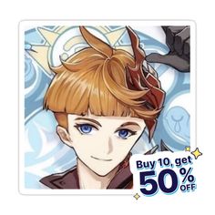 an anime character with blonde hair and blue eyes is on sale for $ 50 off