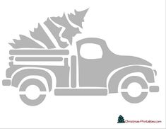 an old truck with leaves on the back is shown in grey and has a white background