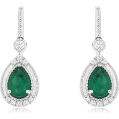 Royal 18K White Gold Earrings with Pear-Shaped Emeralds and Diamond Halos - 1.74 Carat Total Gem Weight Halo 1, Emerald Diamond Earrings, Radiant Beauty, White Gold Earrings, Royal Jewelry, Stunning Earrings, Emerald Diamond, Brilliant Diamond, Relish