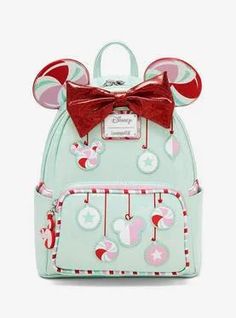 Loungefly Disney Minnie Mouse Peppermint Ornaments Mini Backpack Peppermint Ornaments, Peppermint Ornament, Disney Backpack, Minnie Christmas, Candy Cane Ornament, Lilo Et Stitch, Green Accessories, Faux Leather Backpack