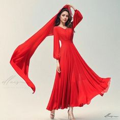 Elluis - Elegant Deep Red Long-Sleeved Maxi Chiffon Beach Dress - Ideal Selection for Coastal Getaways Chiffon Beach Dress, Extra Long Sleeves, Hem Skirt, Skirt Skirt, Long Sleeve Maxi, Types Of Skirts, Beach Dress, Deep Red, Types Of Collars