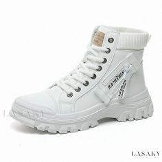 Lasaky - Winter Boots with Insulation and Heightening Sole White Low-top Winter Boots, White Lace-up High-top Sneakers For Winter, Casual White High-top Martin Boots, White High-top Sneakers With Round Toe For Winter, White Low-top Boots For Fall, White Ankle-high High-top Sneakers For Winter, Casual White Martin Boots For Winter, White Martin Boots With Round Toe For Streetwear, White Combat Boots For Winter Streetwear