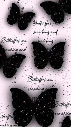 black butterflies with words written on them and stars in the sky behind them, all surrounded by sparkles