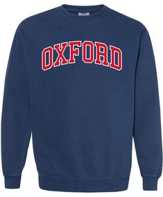 If simple is your style, you're looking for our crewneck “classic” Oxford sweatshirt. This is the crewneck for someone who wants to show their love for Oxford in the cooler months. Hotty Toddy! Oxford Sweatshirt, Oxford College, College Crewneck, Hotty Toddy, Ole Miss, Chambray, Your Style, Sweatshirts Women, Oxford