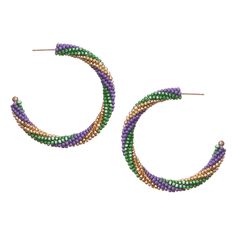 Earring Details: Size : 2" X 2" Post Back Beaded Hoop Earrings, Beaded Hoops, Mardi Gras, Lowest Price, Seed Beads, On Sale, Hoop Earrings, Size 2