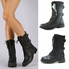 Womens Lace Up Combat Military Boots Round Toe Low Heels Zipper Motor Punk Shoes | eBay Military Shoes, Womens Low Heels, Punk Shoes, Gothic Shoes, Boot Shoes, Military Boots, Casual Heels, Womens Shoes High Heels, Biker Boots