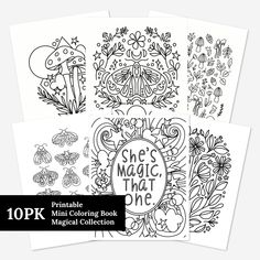 four coloring books with different designs on them