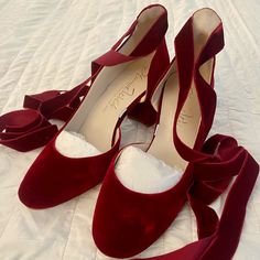 Reposhing This Item I Purchased From @Michellepelfrey. Never Worn And Still Brand New! Red Satin Ballet Flats, 1800s Shoes, Red Heels Prom, Dark Red Heels, Regency Shoes, Dark Red Shoes, Red Velvet Heels, Colorful Wedding Shoes, Red Wedding Shoes