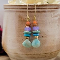 Multi Colored Gemstone Drop Earrings, Nicki Lynn Jewelry Bohemian Turquoise Earrings With Gemstone Accents, Bohemian Multicolor Natural Stones Earrings, Dangle Earrings With Amazonite And Natural Stones, Bohemian Jade Gemstone Earrings, Bohemian Multicolor Gemstone Earrings, Bohemian Jade Earrings, Bohemian Amazonite Earrings For Gifts, Bohemian Amazonite Earrings As Gift, Bohemian Multicolor Amazonite Jewelry