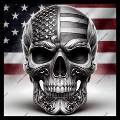 a skull with an american flag in the background