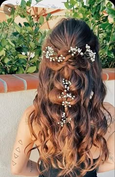 Hair Ideas For Semi Formal Dance, Floral Prom Hairstyles, Junior Prom Hairstyles Half Up, Prom Hairstyles Sparkle, High School Prom Hairstyles, Prom Hair Front View, Flower Hairstyles Prom, Prom Half Up Hairstyles, Prom Hair For Brown Hair